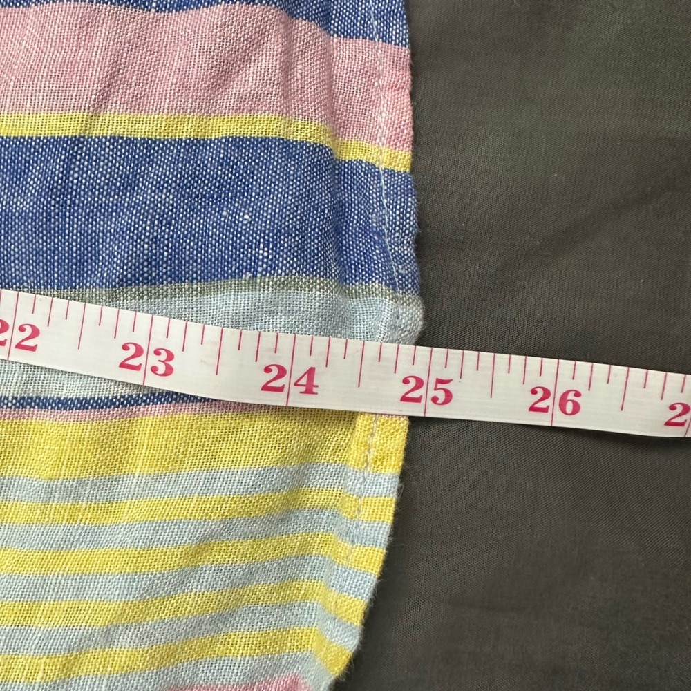 C&C California Women Large 100% Linen Short Sleeve Striped Button Down Shirt - Picture 5 of 5